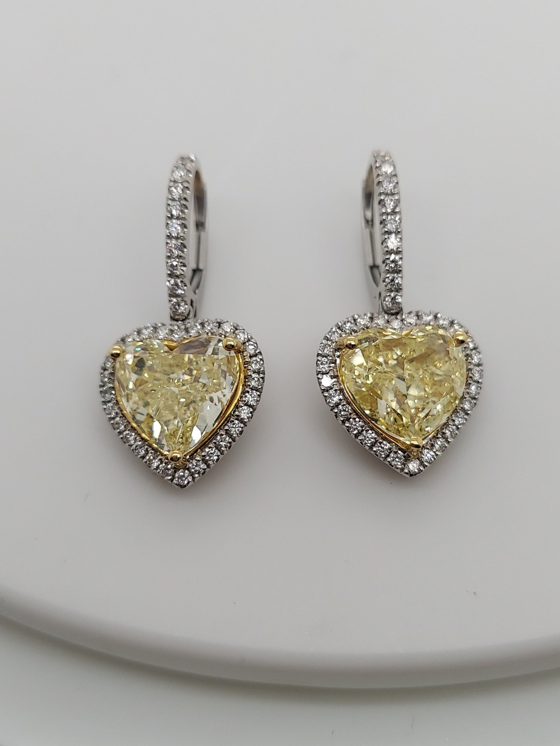 Fancy Yellow Heart Shaped Diamond Drop Earrings