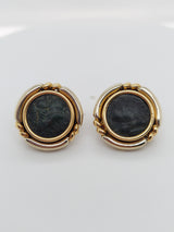 Bvlgari Two Tone 18k Gold Ancient Roman Coin Earrings