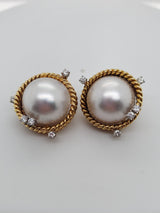 Tiffany & Co. Schlumberger Mabe Pearl and Diamond Earrings in 18K and Platinum