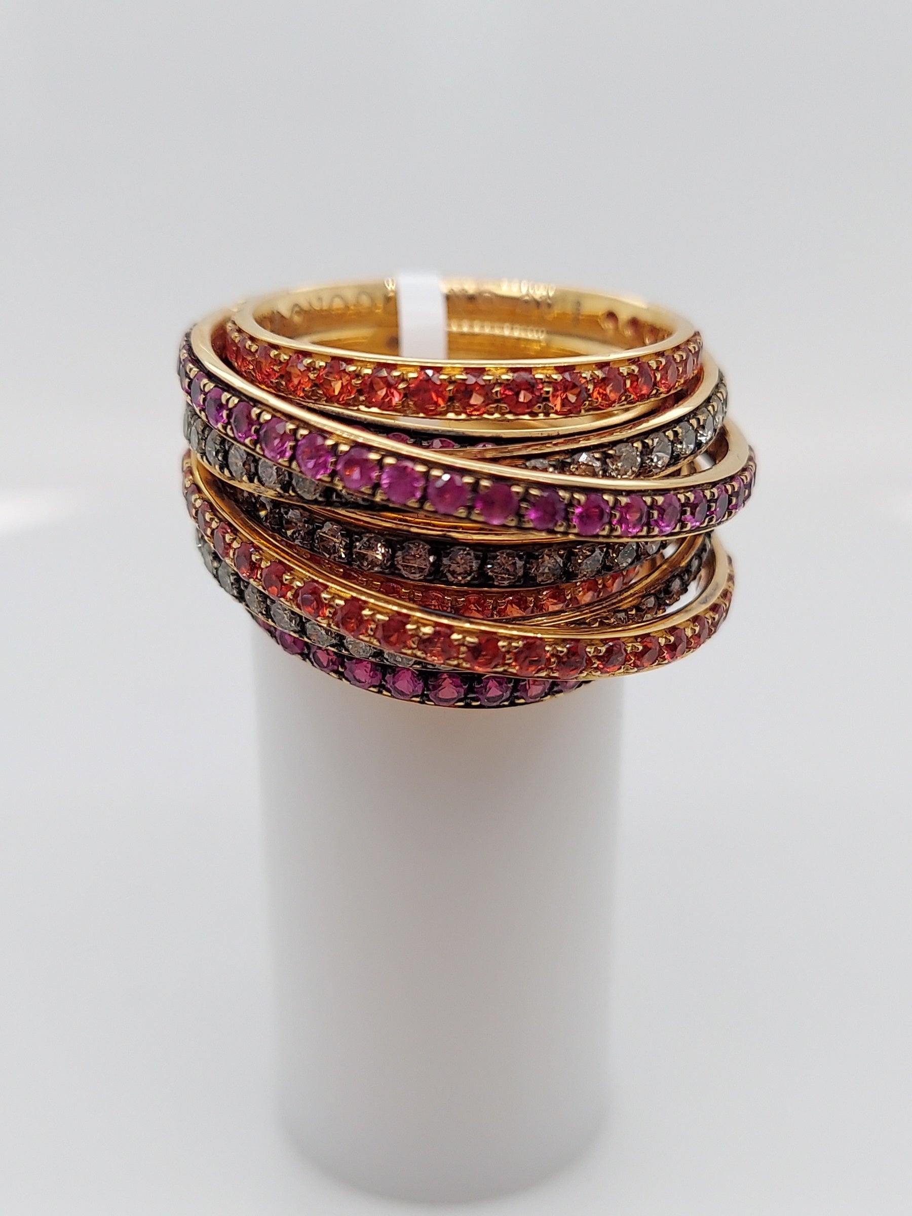 DE GRISOGONO ALLEGRA DIAMOND 4.20CT ORANGE PINK SAPPHIRE GOLD RING