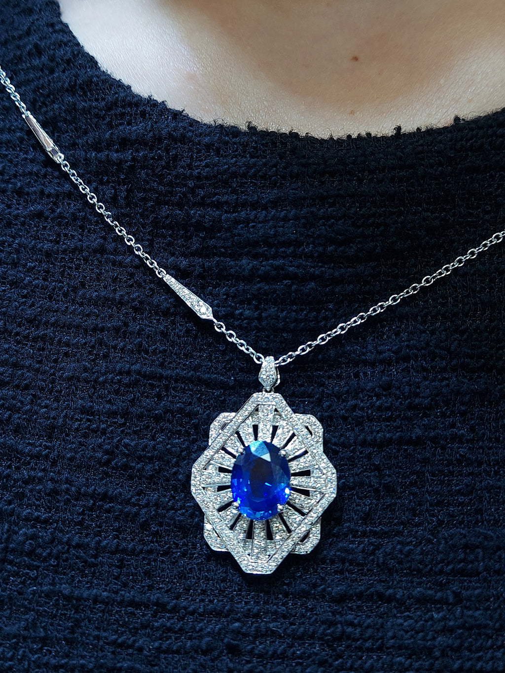 Blue Sapphire & Diamond Pendant