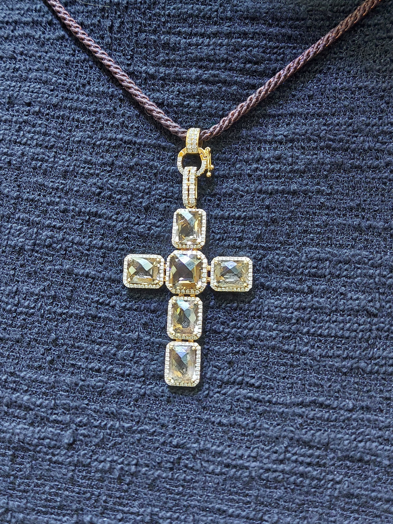 Smoky Topaz & Diamond Cross Pendant