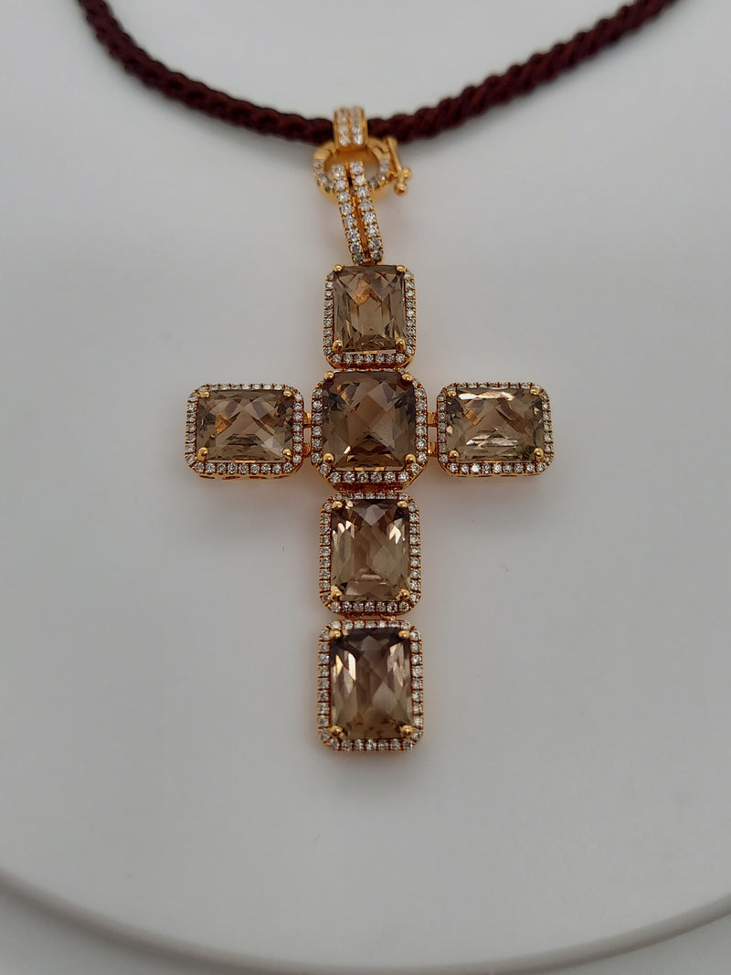 Smoky Topaz & Diamond Cross Pendant