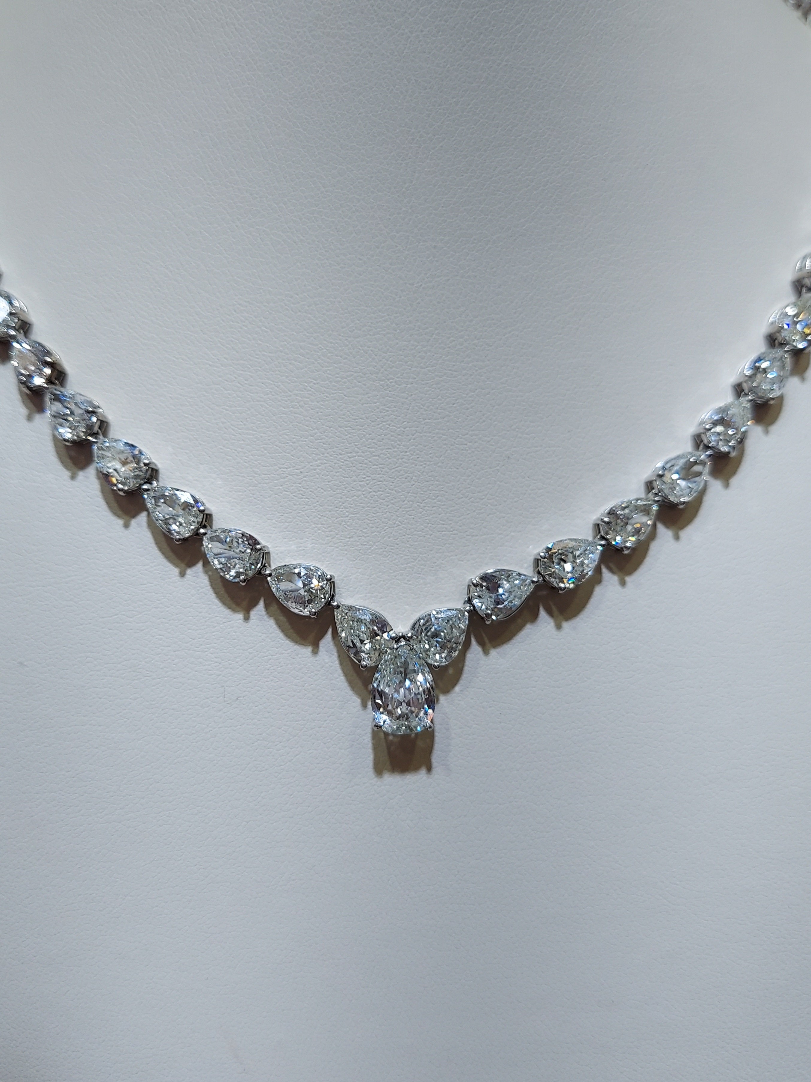 24 Carat Pear Shape Graduated Diamond Tennis Necklace