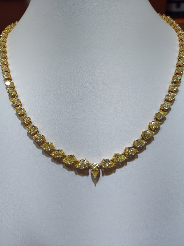 42 Carat Fancy Yellow Pear Shape Diamond Tennis Necklace