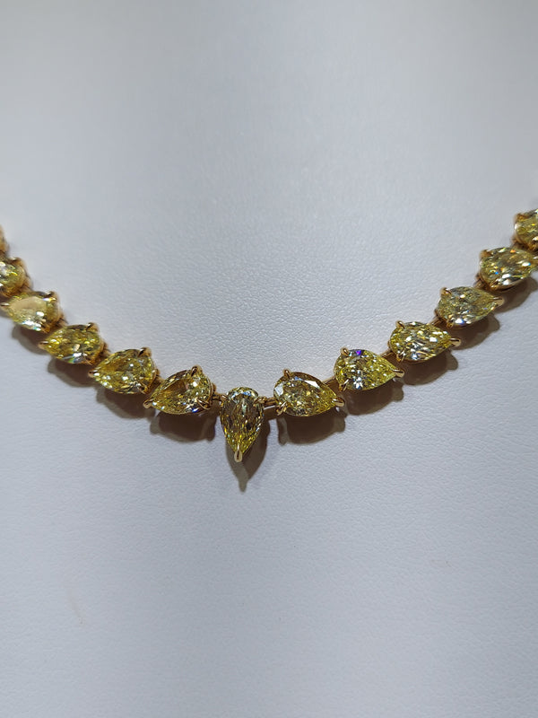 42 Carat Fancy Yellow Pear Shape Diamond Tennis Necklace