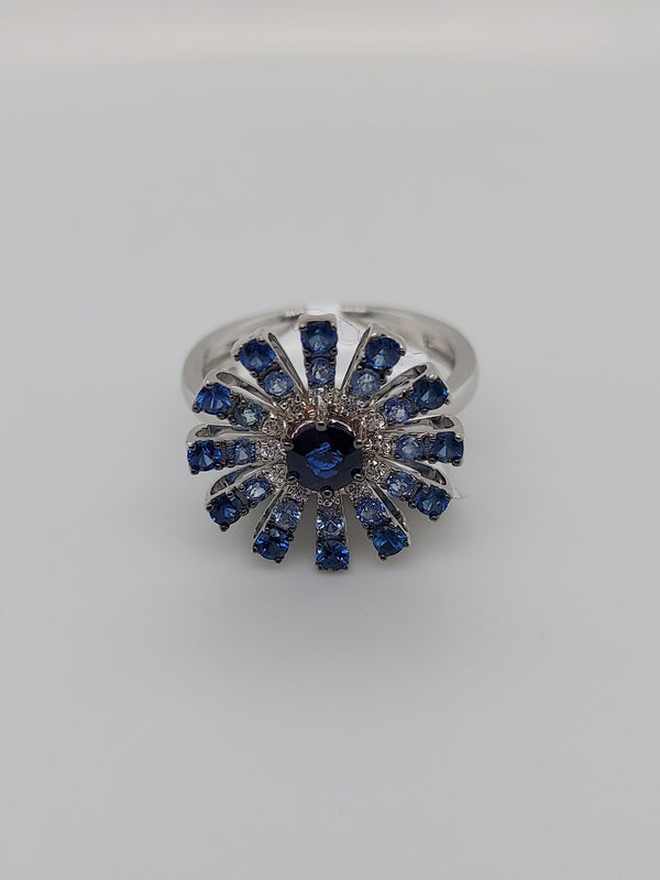 Sapphire & Diamond Flower Ring