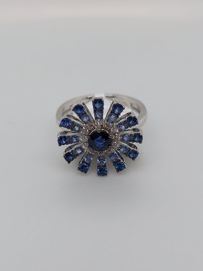 Sapphire & Diamond Flower Ring