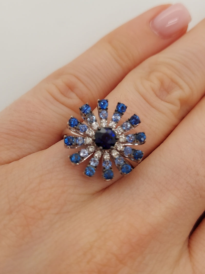 Sapphire & Diamond Flower Ring