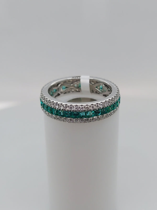 Green Emerald & Diamond Eternity Band