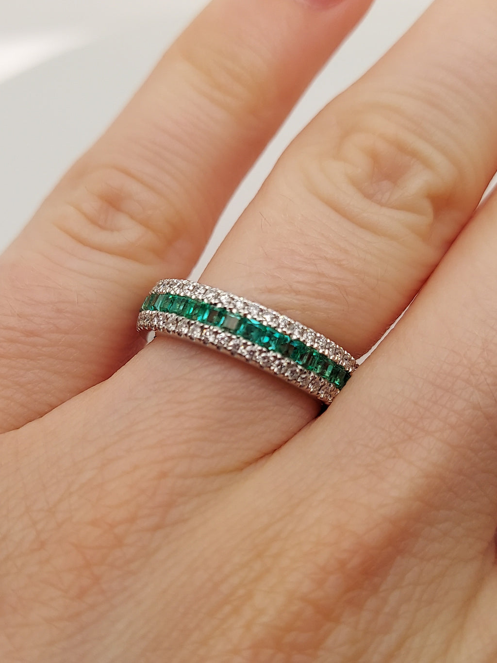 Green Emerald & Diamond Eternity Band