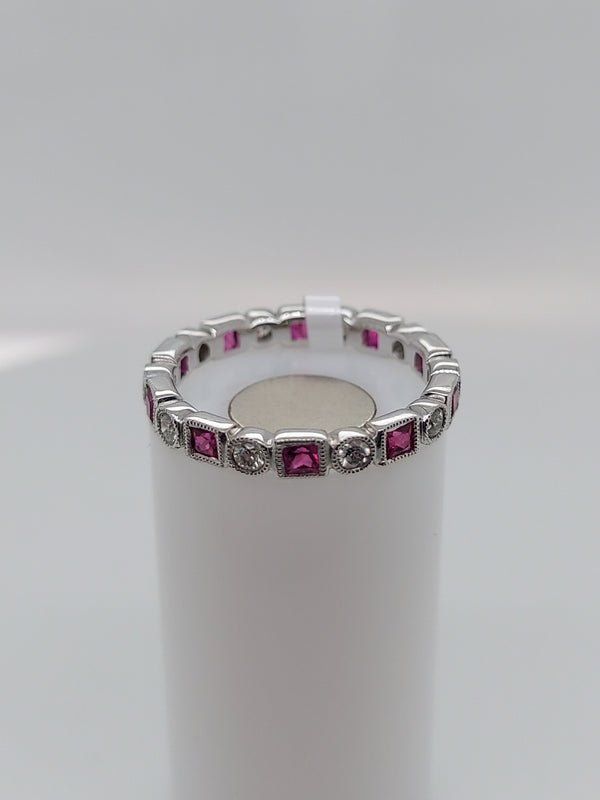 Pink Sapphire & Diamond Stackable Band