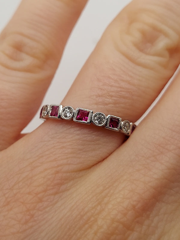 Pink Sapphire & Diamond Stackable Band