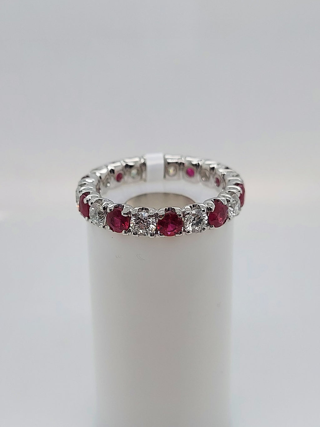 Red Ruby & Diamond Alternating Wedding Band