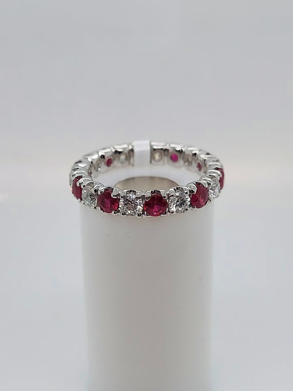 Red Ruby & Diamond Alternating Wedding Band