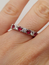 Red Ruby & Diamond Alternating Wedding Band