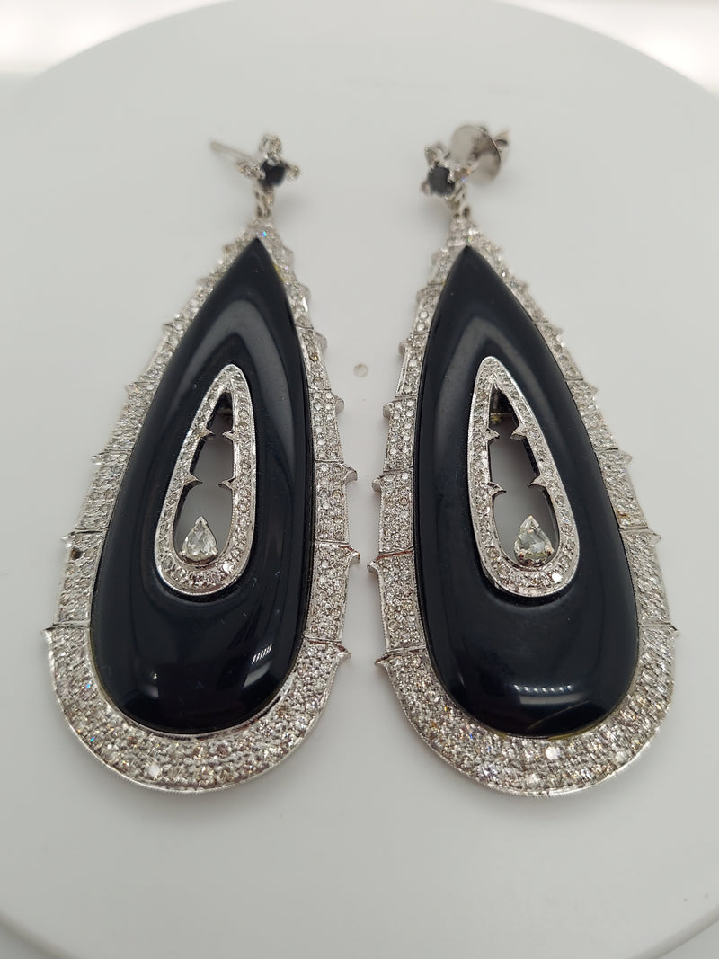 Art Deco Onyx & Diamond Drop Earrings