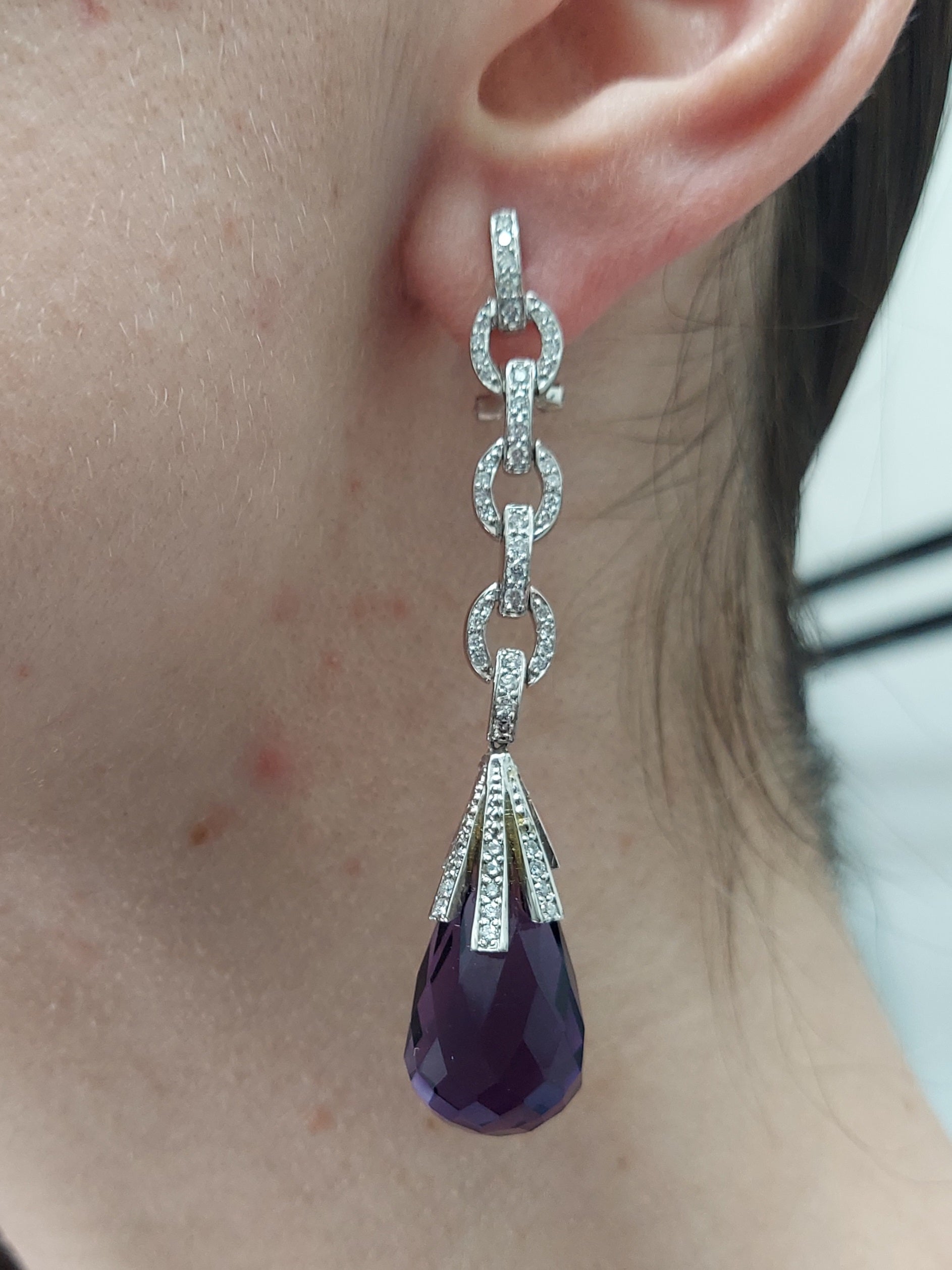Amethyst & Diamond Drop Earrings