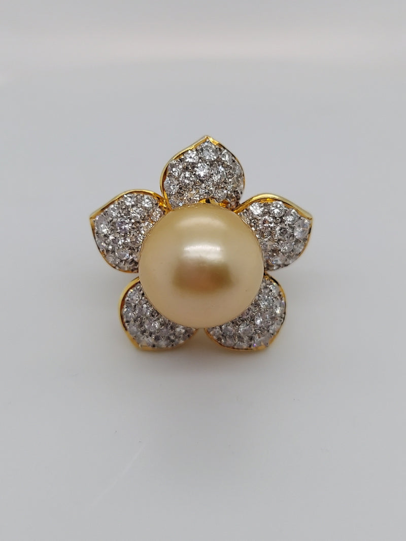 Pearl & Diamond Flower Ring