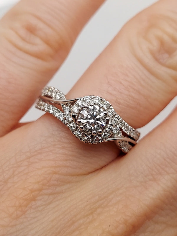 Diamond Halo Twisted Engagement Ring