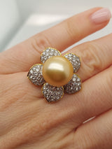 Pearl & Diamond Flower Ring