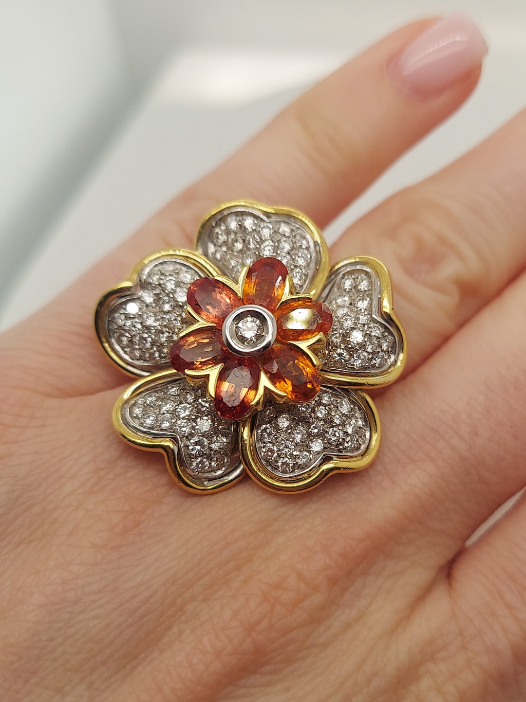 Citrine & Diamond Flower Ring