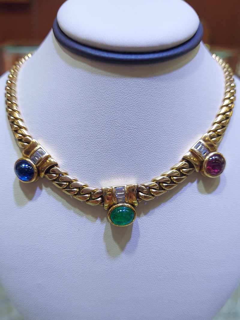 Bvlgar Multi Gem and Diamond Yellow Gold Necklace