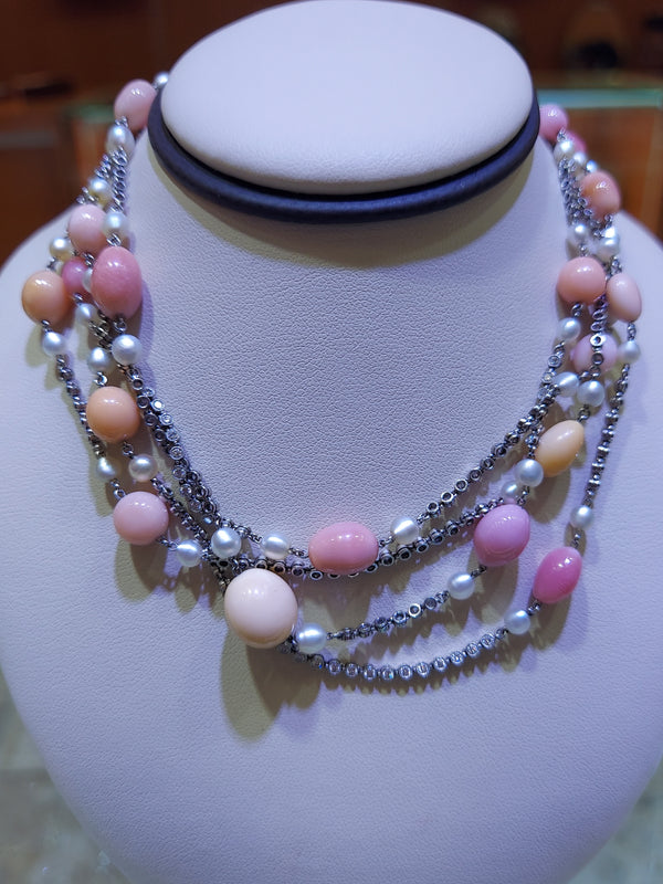 Gemstone & Pearls & Diamond Fashion Necklace