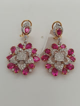 Red Ruby & Diamond Drop Earrings