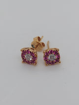 Pink Sapphire & Diamond Stud Earrings