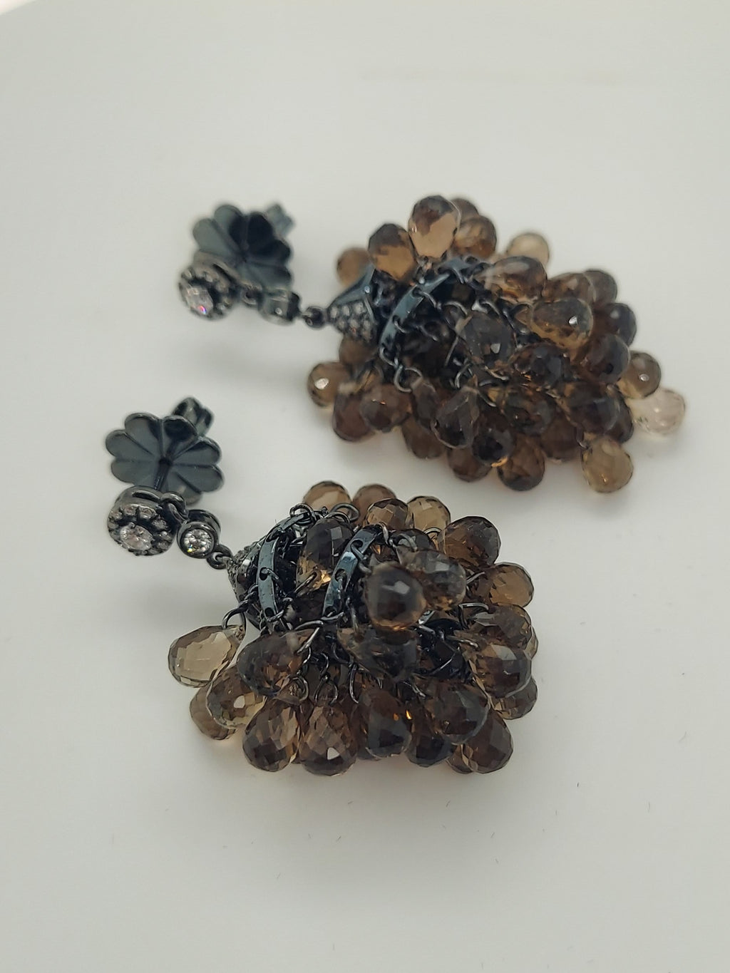 Smoky Topaz & Diamonds Drop Earrings