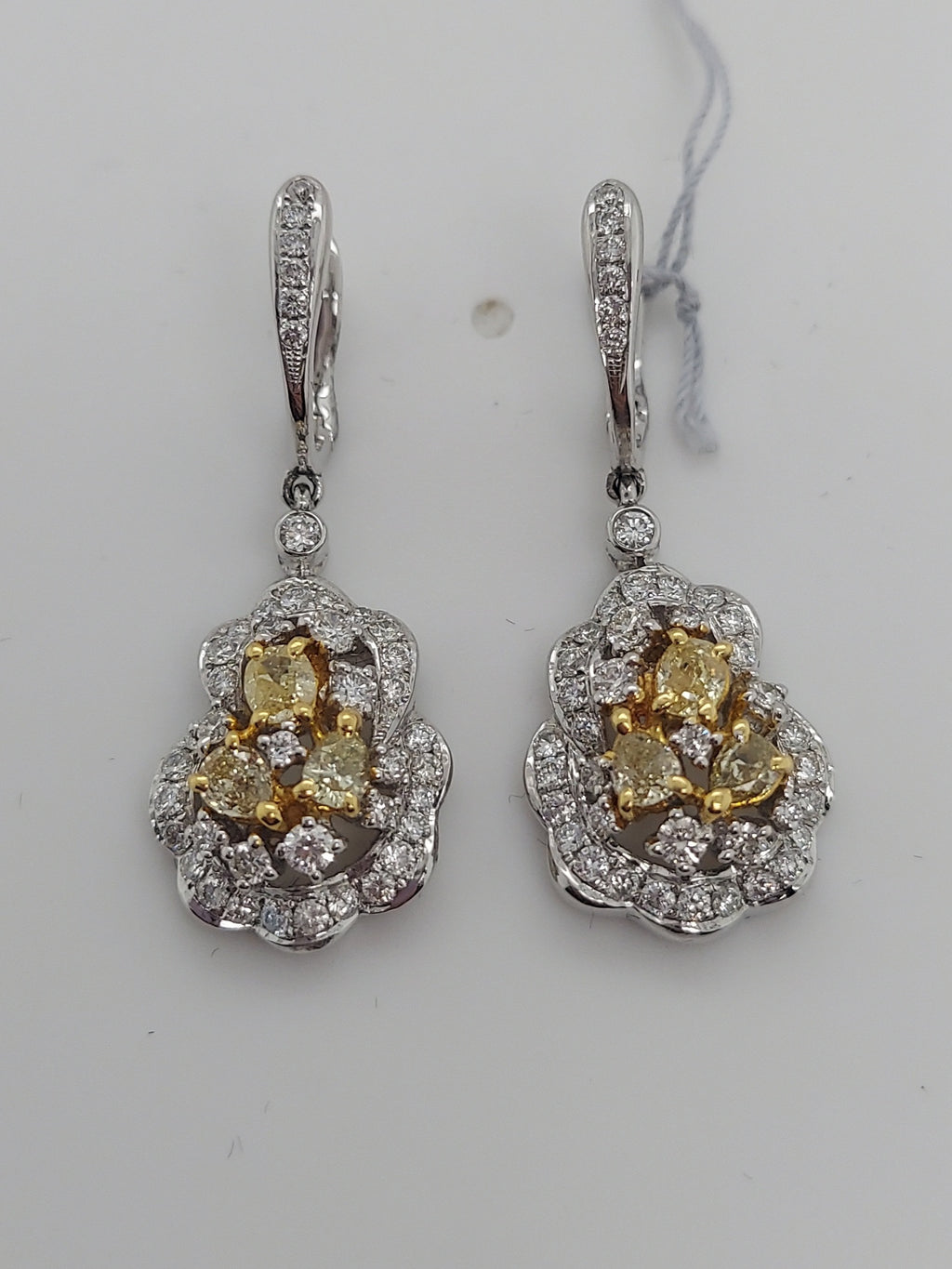 Fancy Yellow & White Diamond Drop Earrings