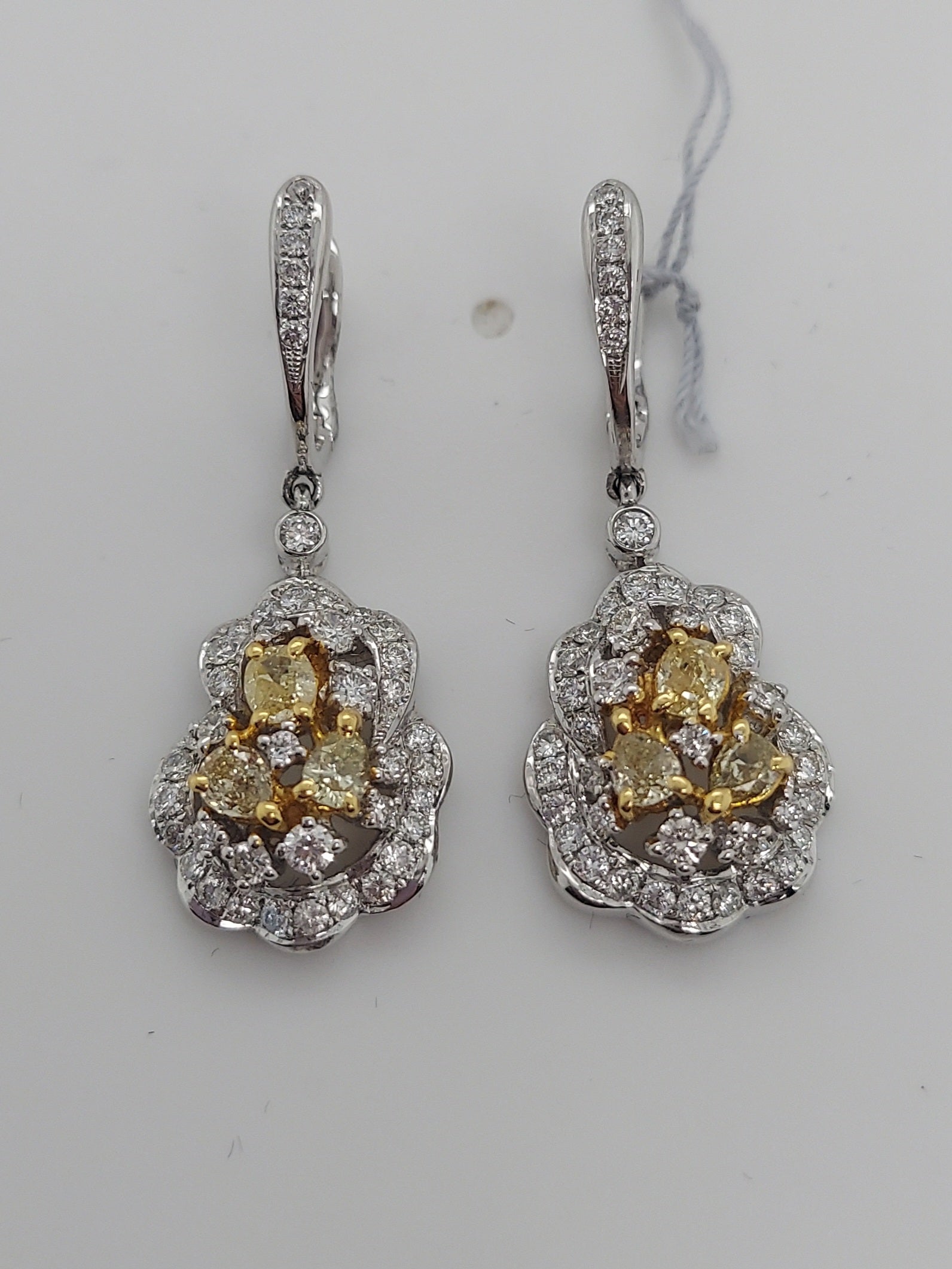 Fancy Yellow & White Diamond Drop Earrings