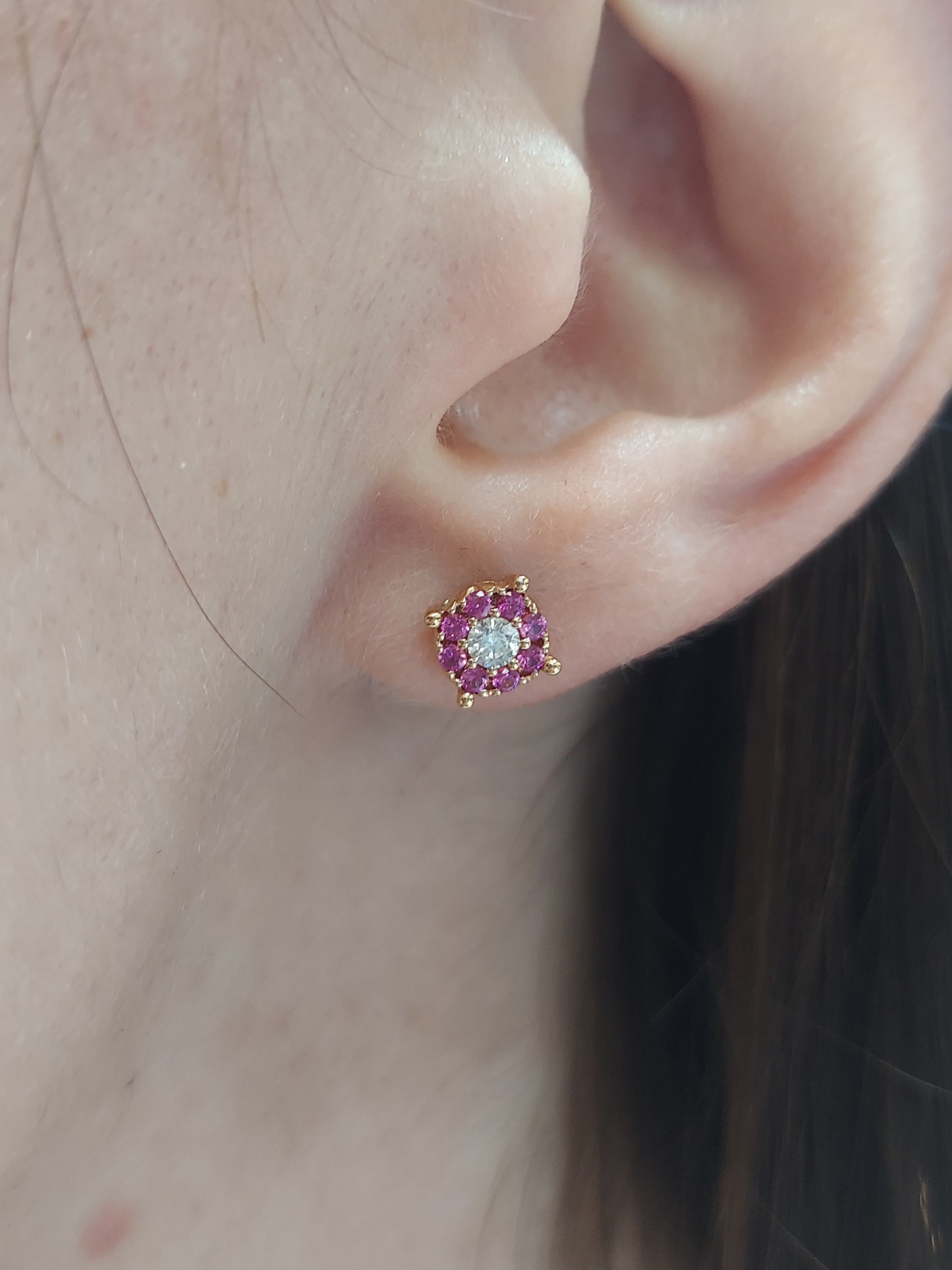 Pink Sapphire & Diamond Stud Earrings