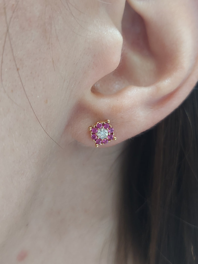 Pink Sapphire & Diamond Stud Earrings