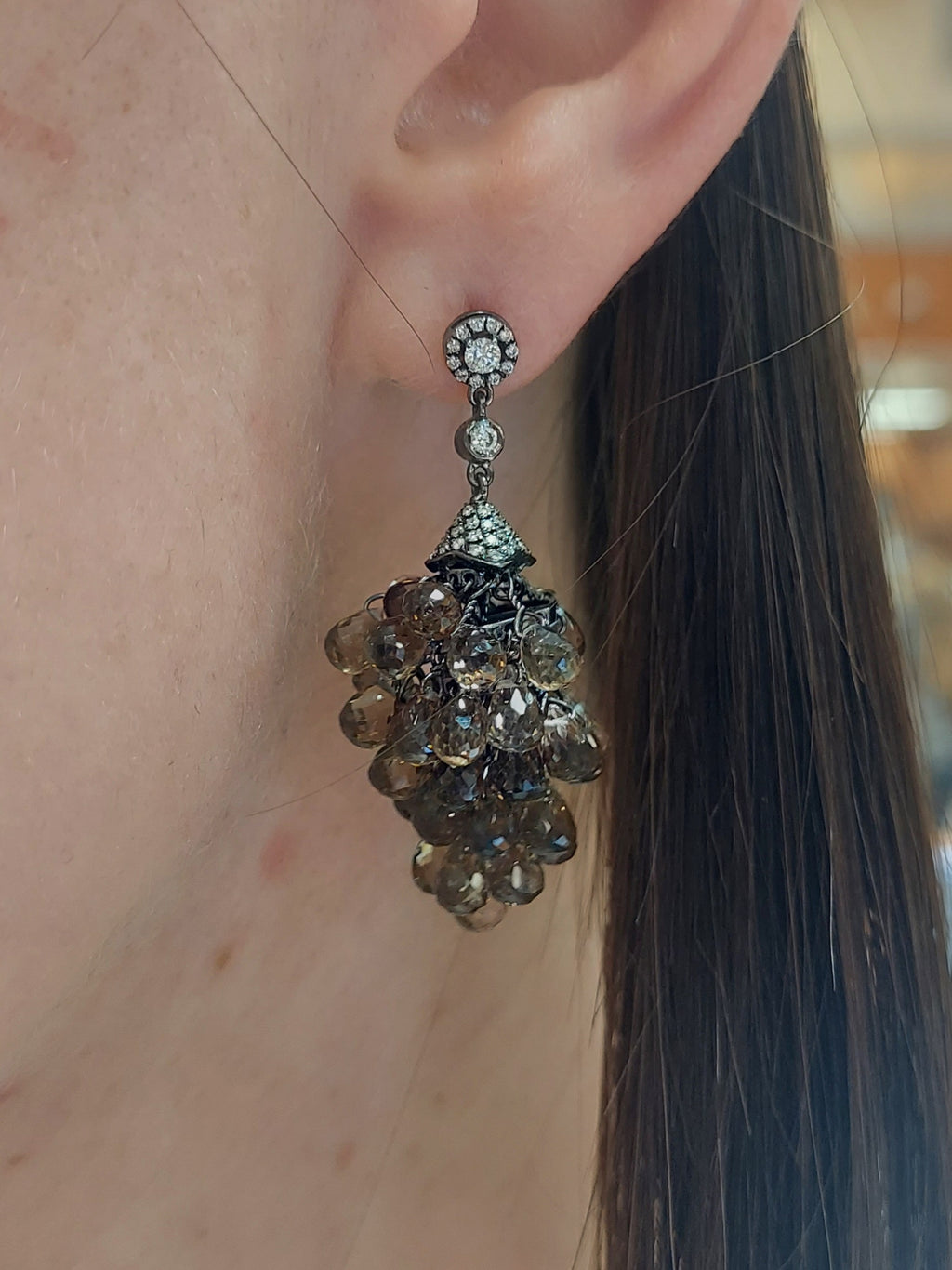 Smoky Topaz & Diamonds Drop Earrings