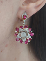 Red Ruby & Diamond Drop Earrings