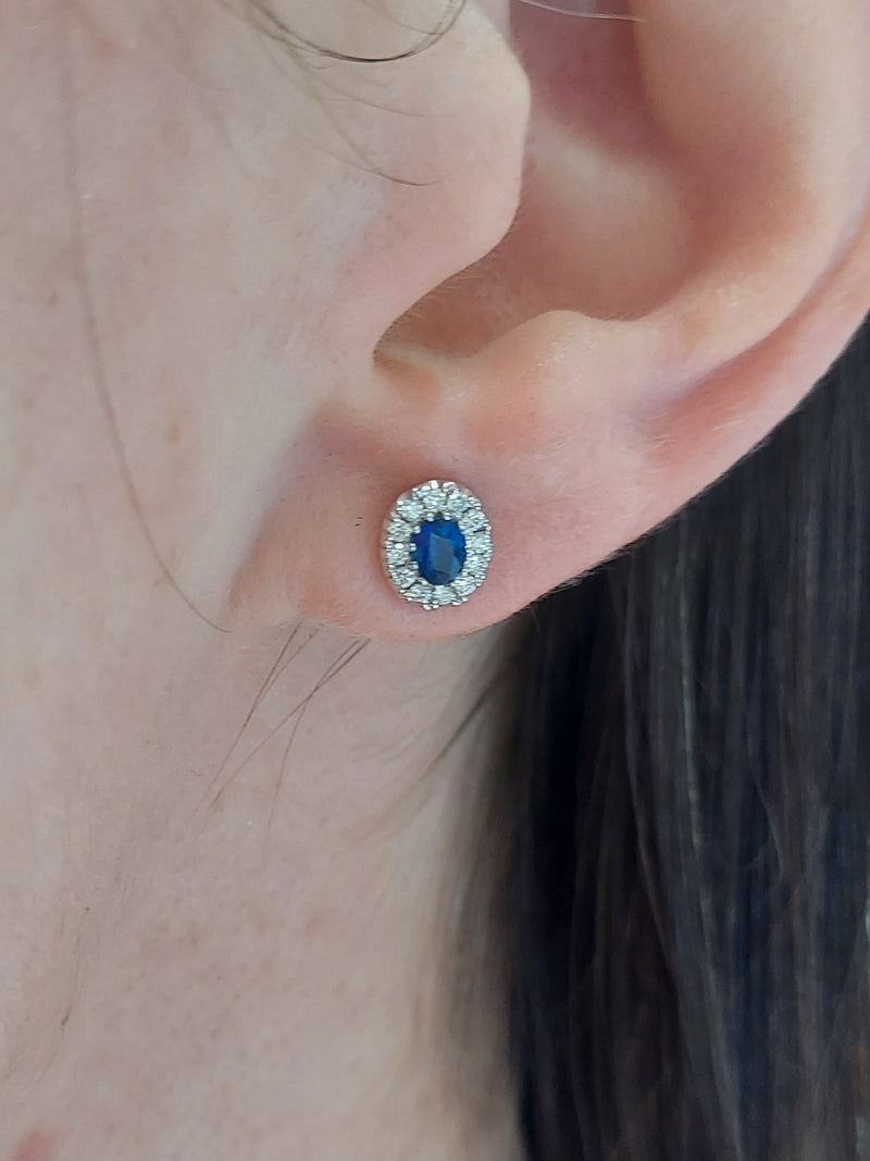 Sapphire & Diamond Halo Stud Earrings