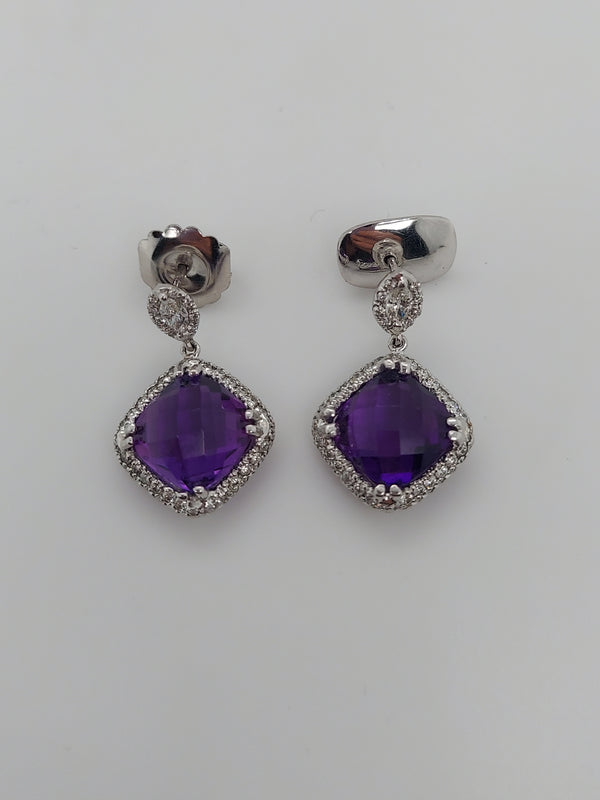 Amethyst & Diamond Drop Earrings