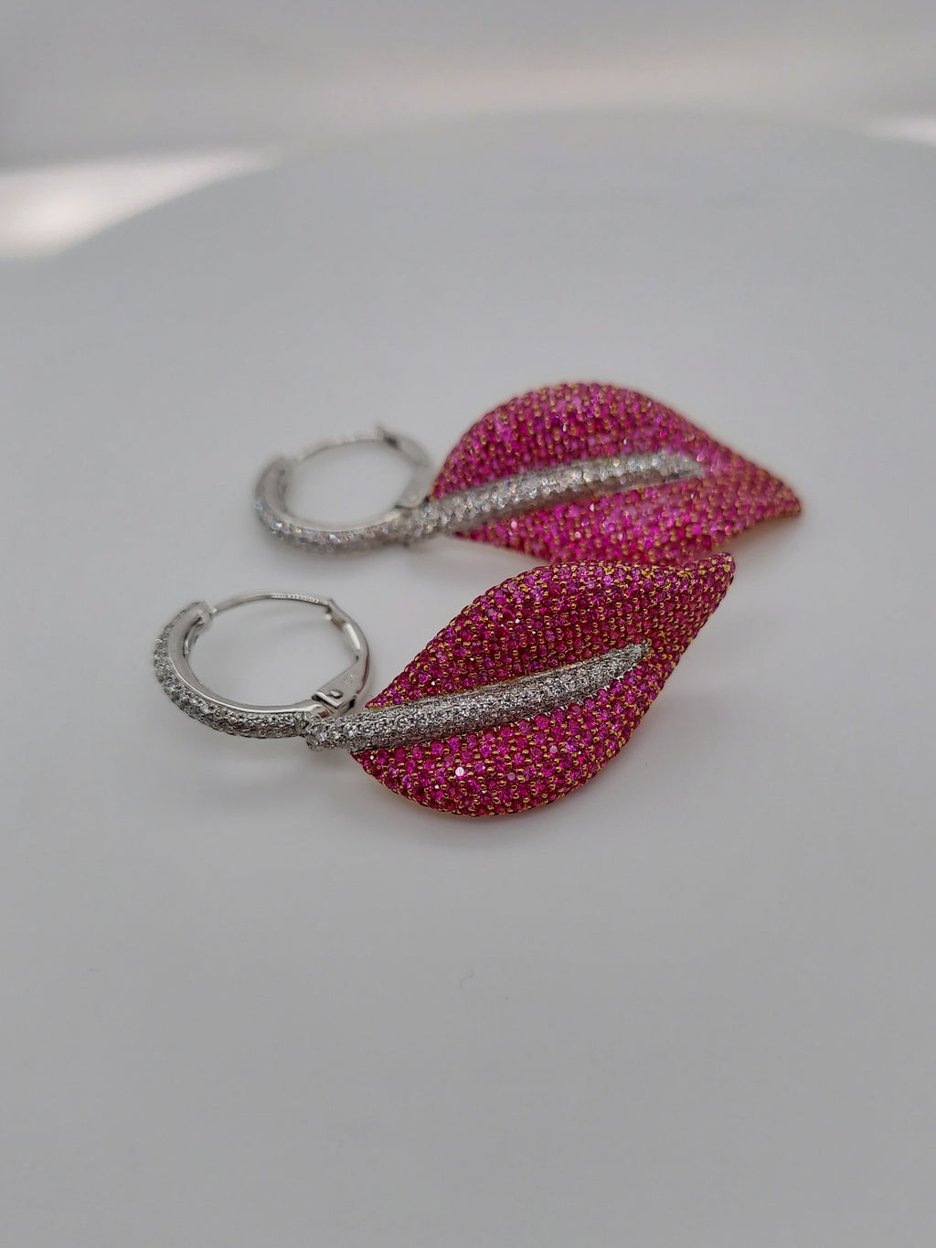 Pink Sapphire & Diamond Leaf Earrings