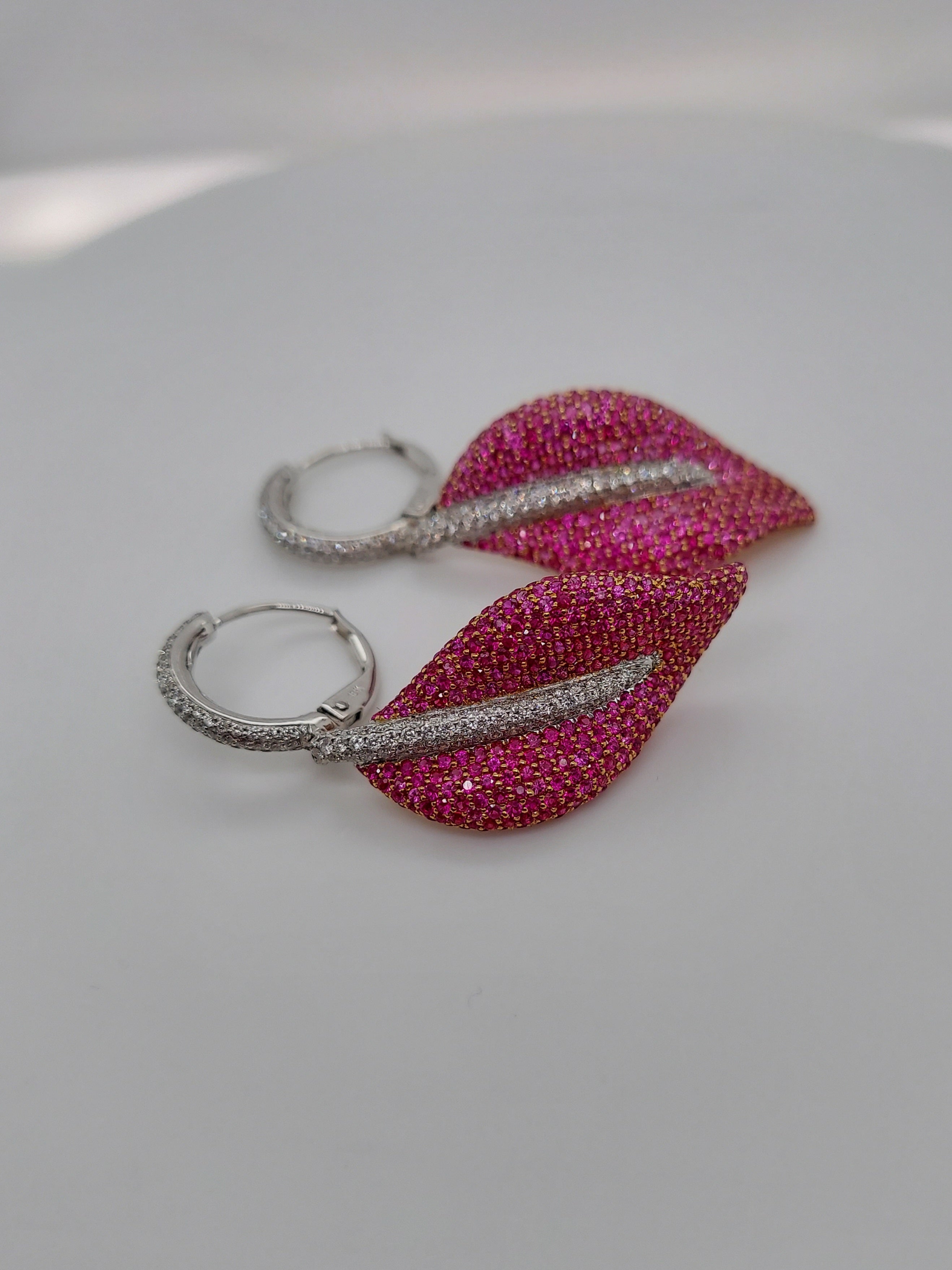 Pink Sapphire & Diamond Leaf Earrings