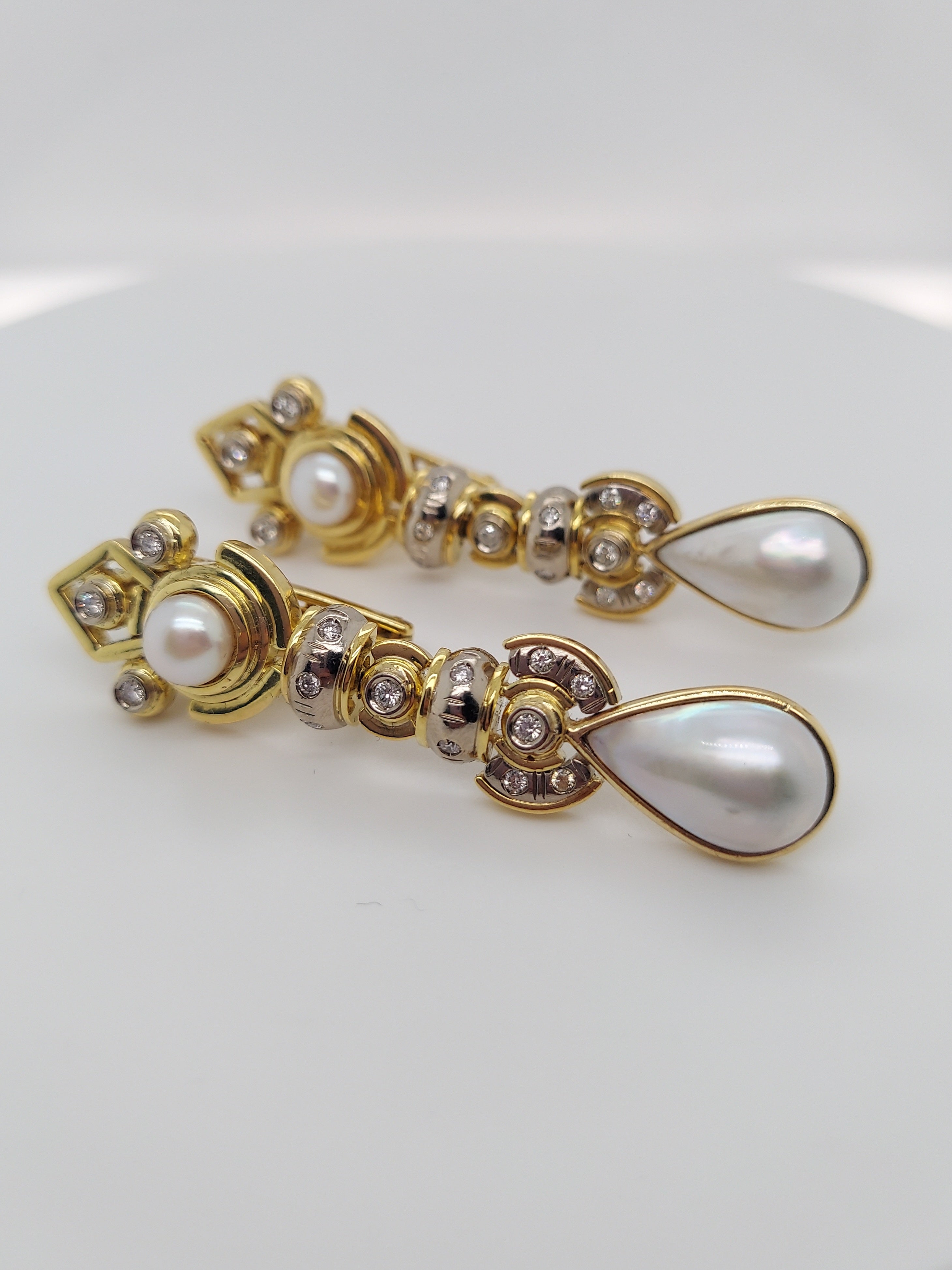 Art Deco Pearl & Diamond Drop Earrings