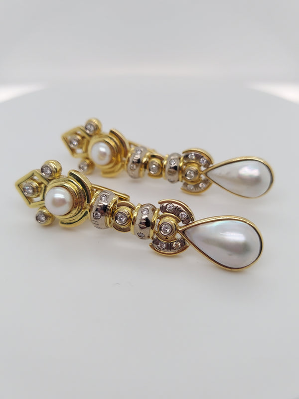 Art Deco Pearl & Diamond Drop Earrings