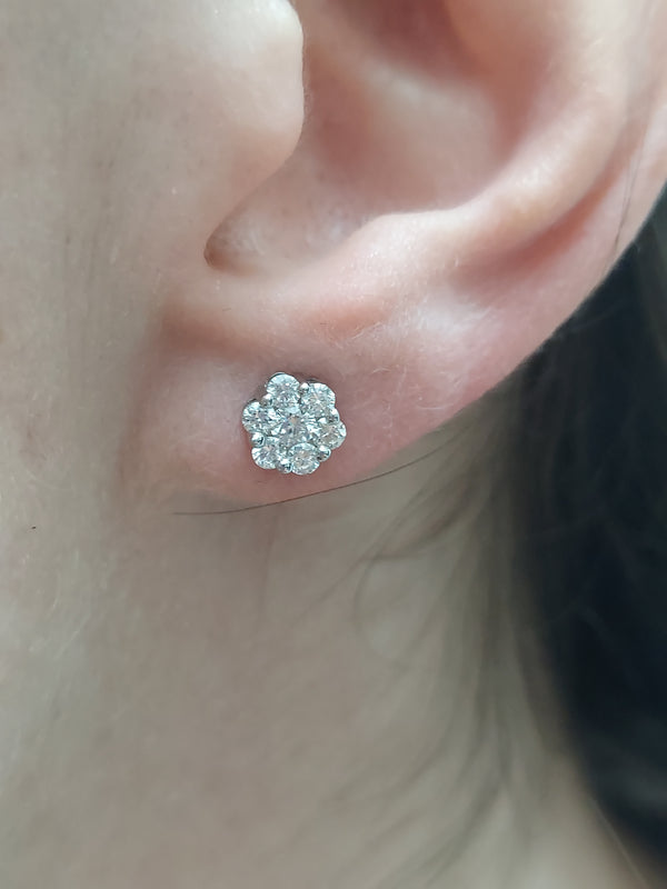 Diamond Flower Cluster Stud Earrings