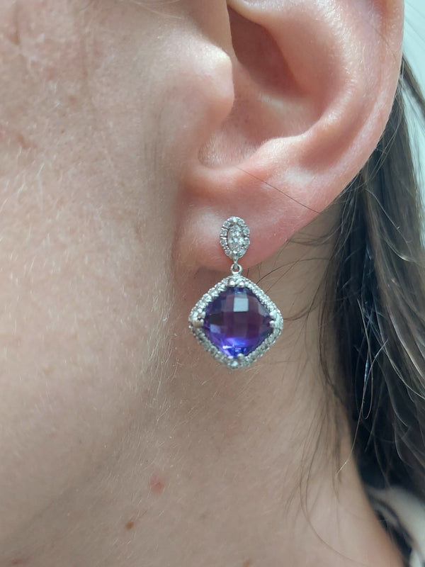 Amethyst & Diamond Drop Earrings