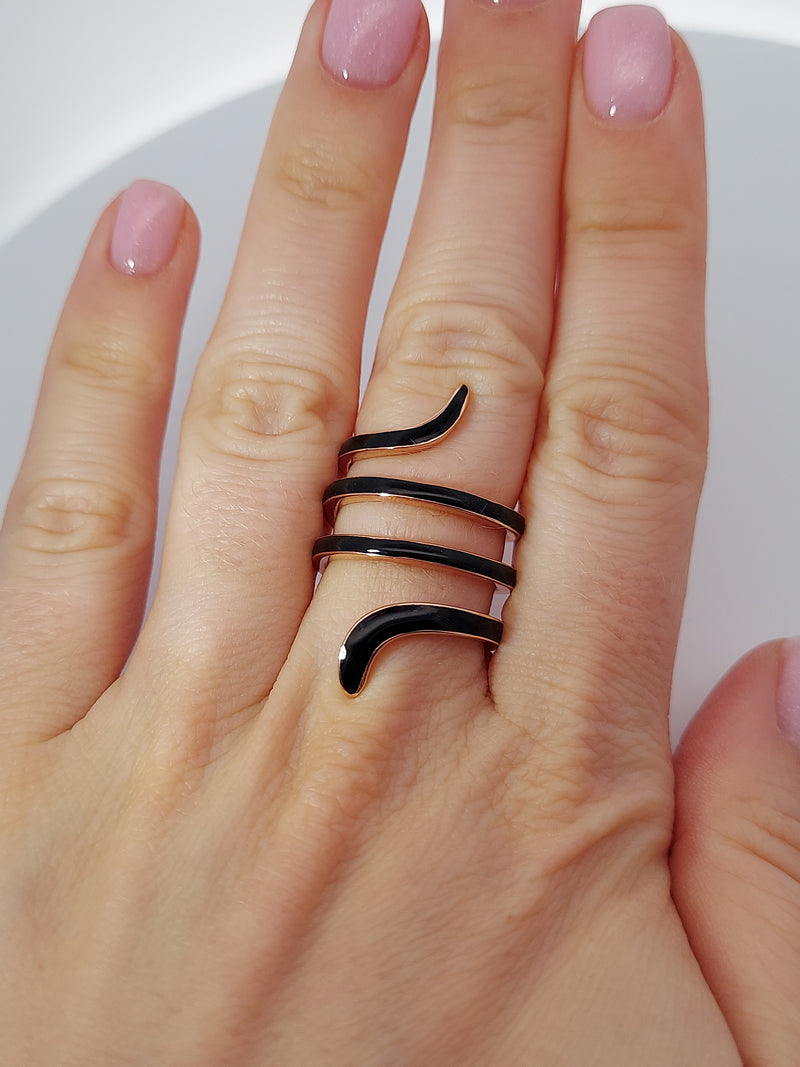 Black Enamel Rose Gold Snake Ring