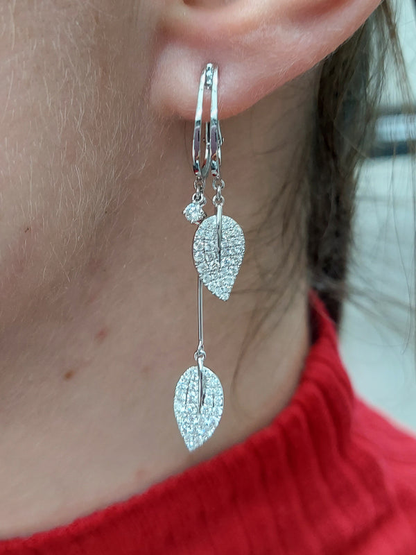 Diamond Leaf Drop Earrings