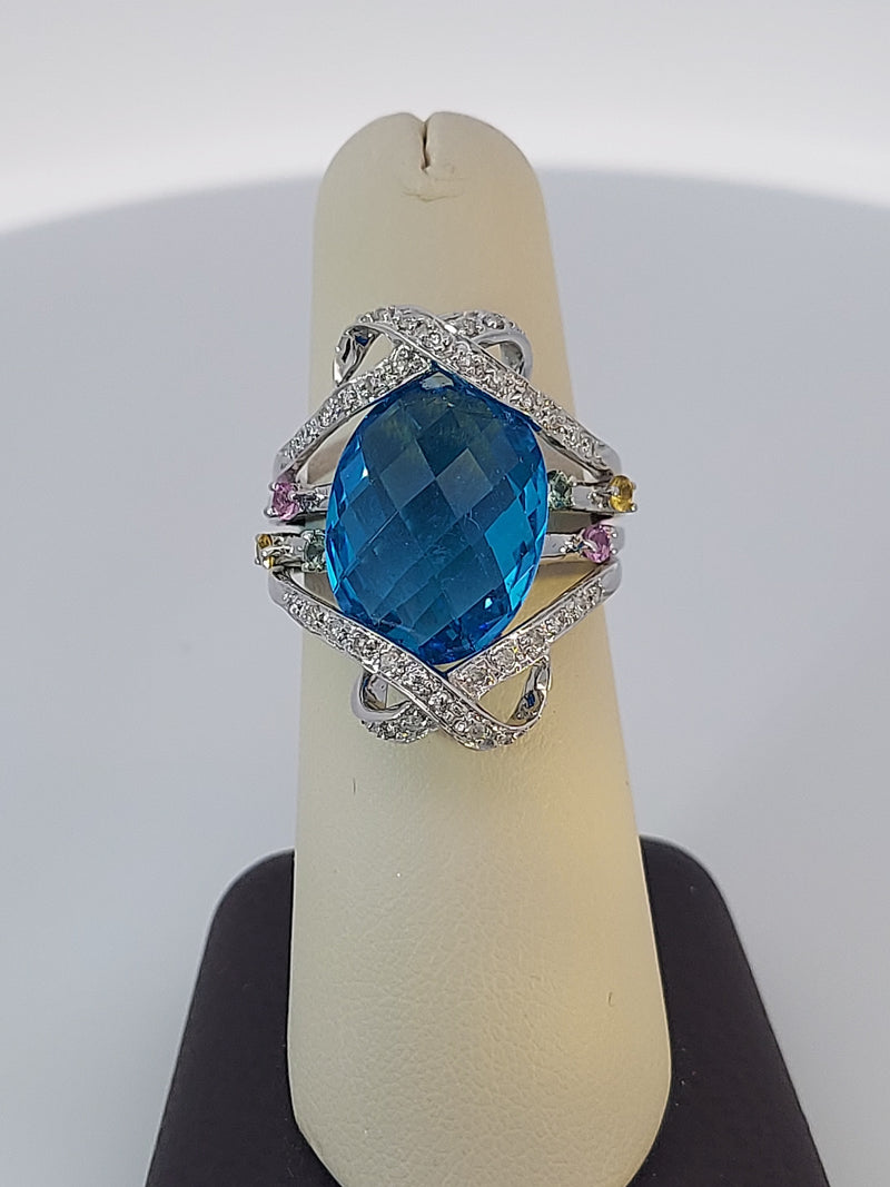 Blue Topaz & Diamond Ring