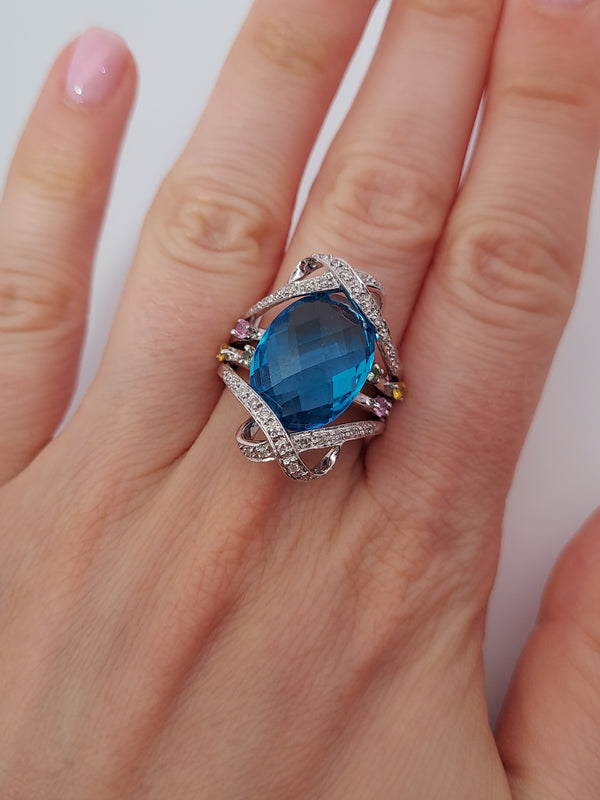 Blue Topaz & Diamond Ring