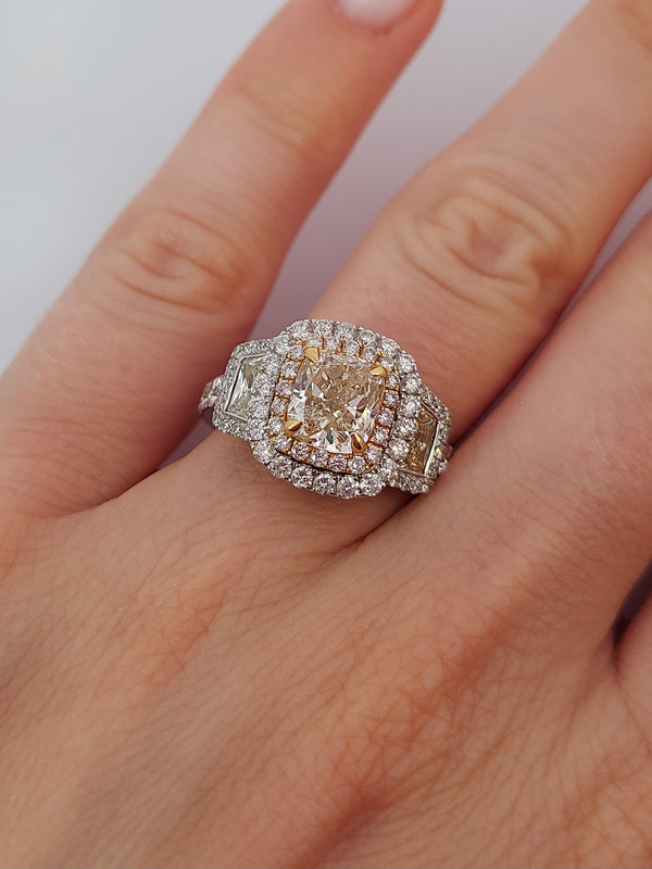 Fancy Pink Double Halo Diamond Ring